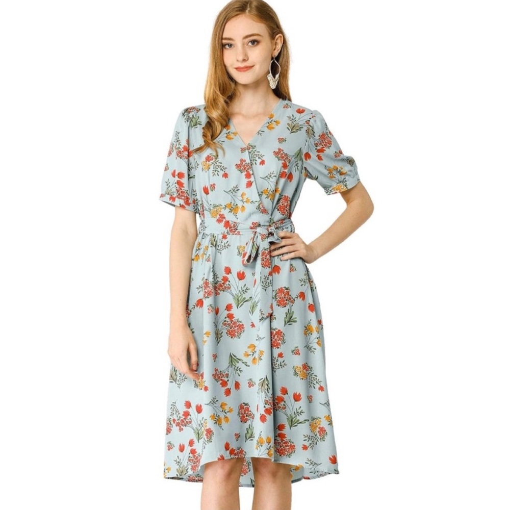 Floral Allegra K Midi Dress With Belt